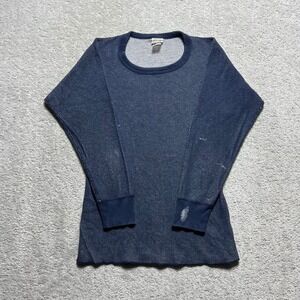 VINTAGE Morgan Mills Thermal Shirt Mens Medium Blue Waffle‎ Knit Distressed 80s